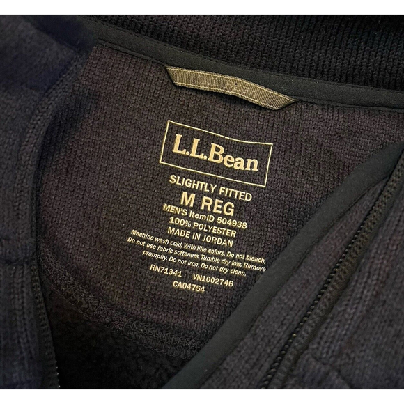 L.L. Bean Mens Size Medium Blue Fleece Zip Up Jacket Sweatshirt Slightly Fitted - Picture 4 of 7